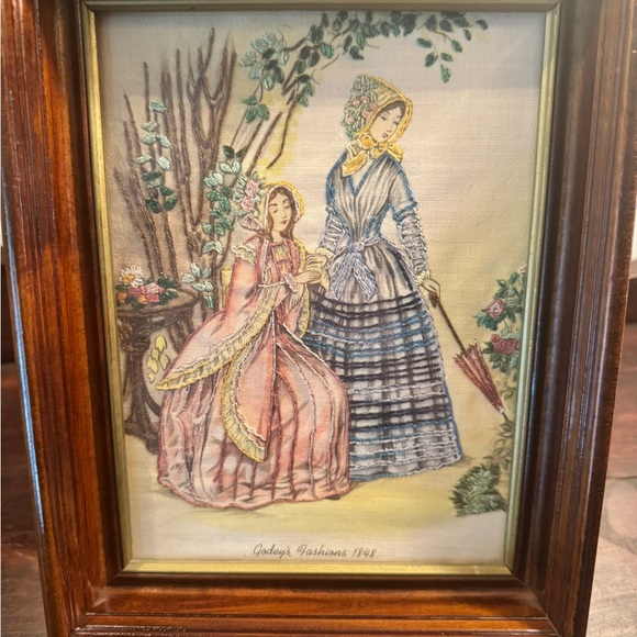 Vintage needlepoint Godey’s Fashions 1849 set of framed pictures - Picture 7 of 13
